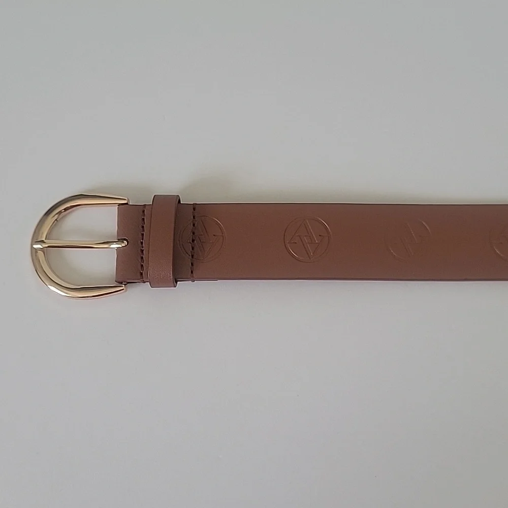 Adrienne Vittadini AV Signature Logo Brown Belt With Polished Gold Buckle L/XL - Picture 4 of 9